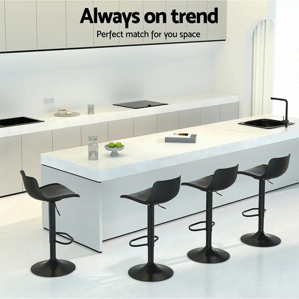 2x Bar Stools Padded Seat Gas Lift Black - Image 6