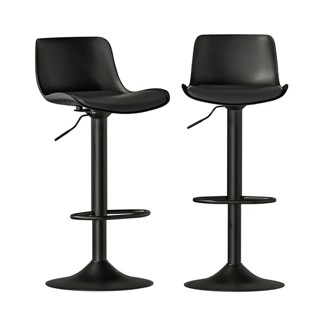 2x Bar Stools Padded Seat Gas Lift Black - Image 7