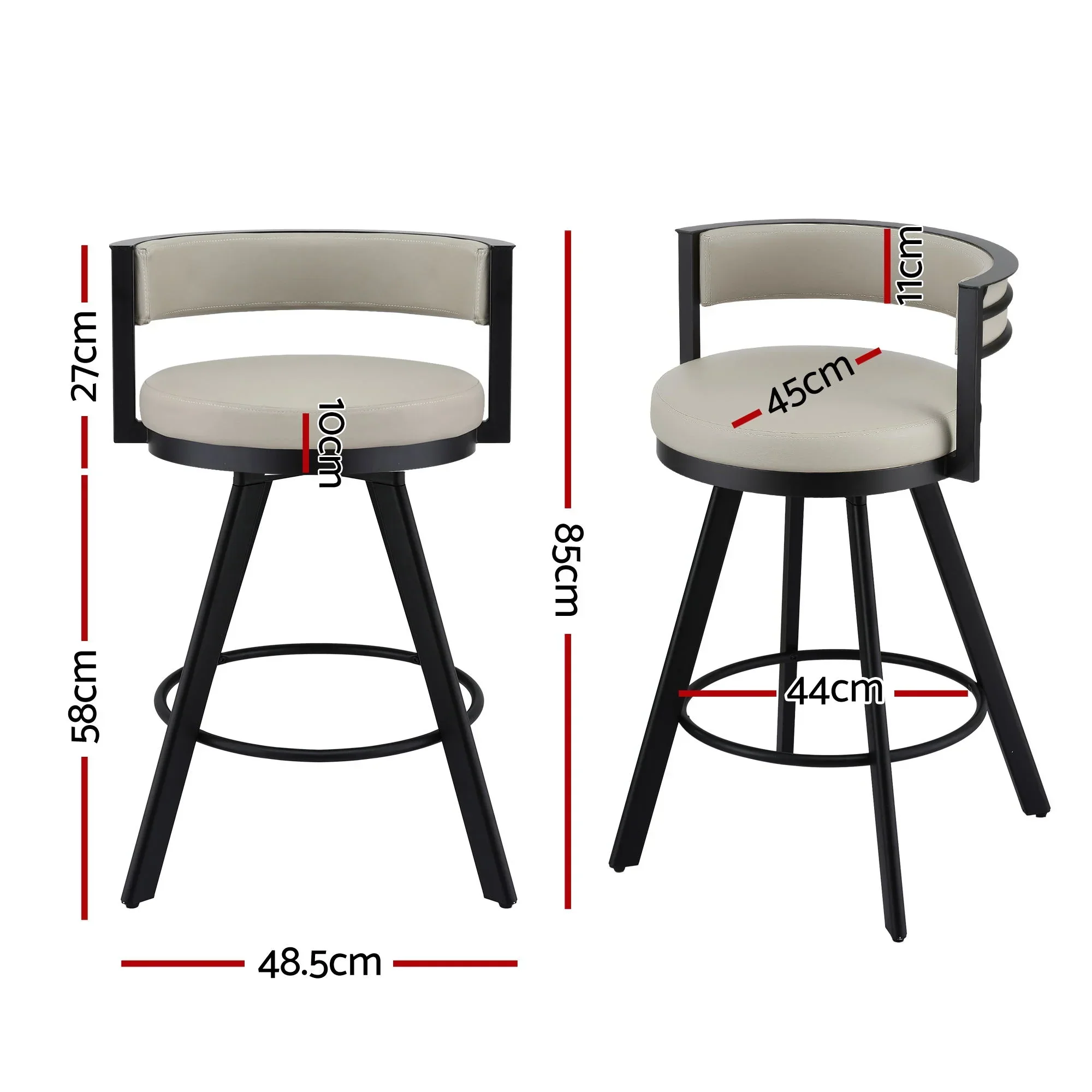 Bar Stools Set of 2 Swivel Kitchen Chair Metal Counter Beige Leather - Image 2