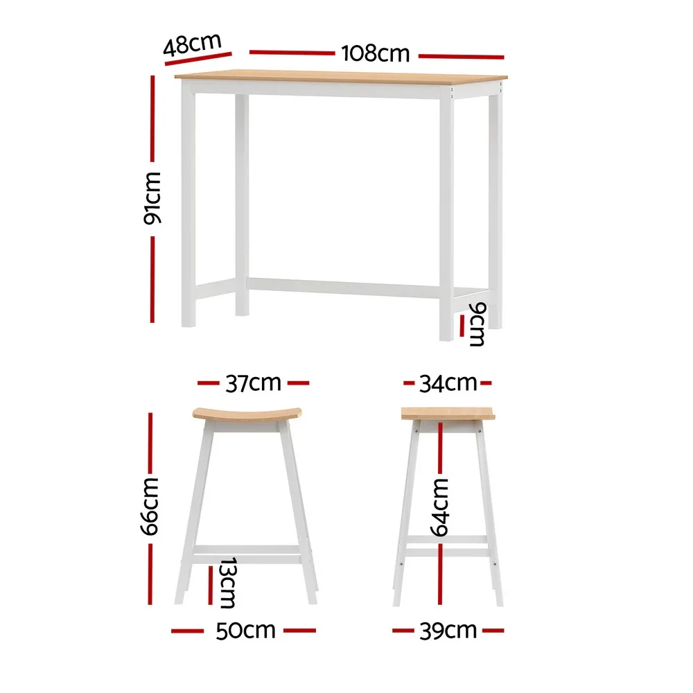 Bar Table and Stools Set Dining Desk Solid Wood Kitchen Chairs Cafe Pub - Image 5