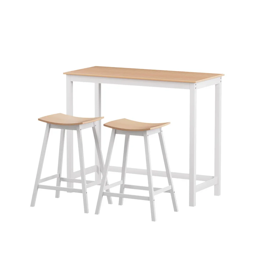 Bar Table and Stools Set Dining Desk Solid Wood Kitchen Chairs Cafe Pub - Image 8