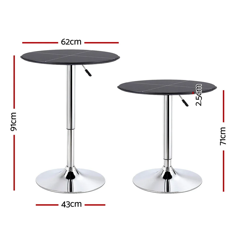 Bar Table Round Swivel Height Adjustable 62cm Modern PVC Leather Black - Image 2