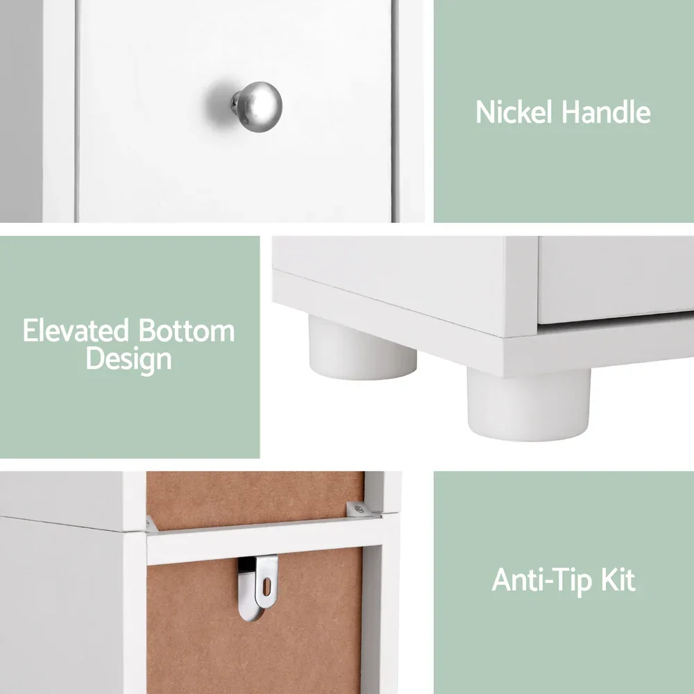 Bathroom Storage Cabinet 180cm Tall Slim Floor Cupboard Toilet Narrow Linen Tower - Image 8