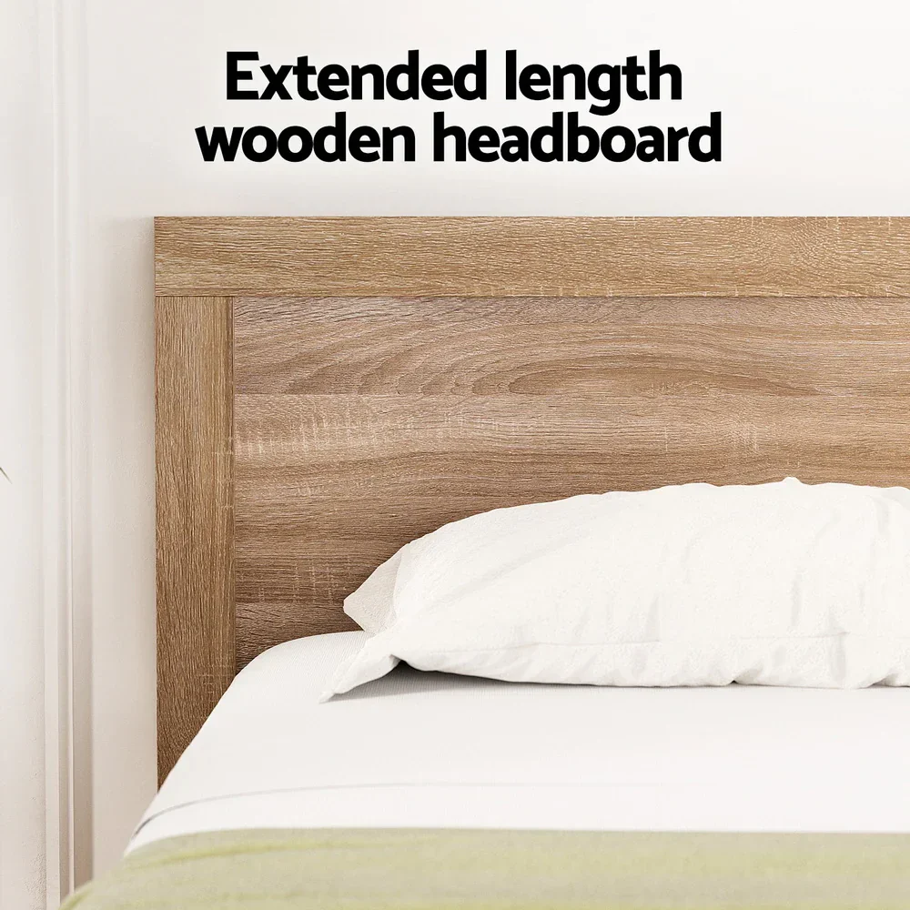 Bed Frame Double Size Wooden Acacia Wood OATMEAL - Image 6