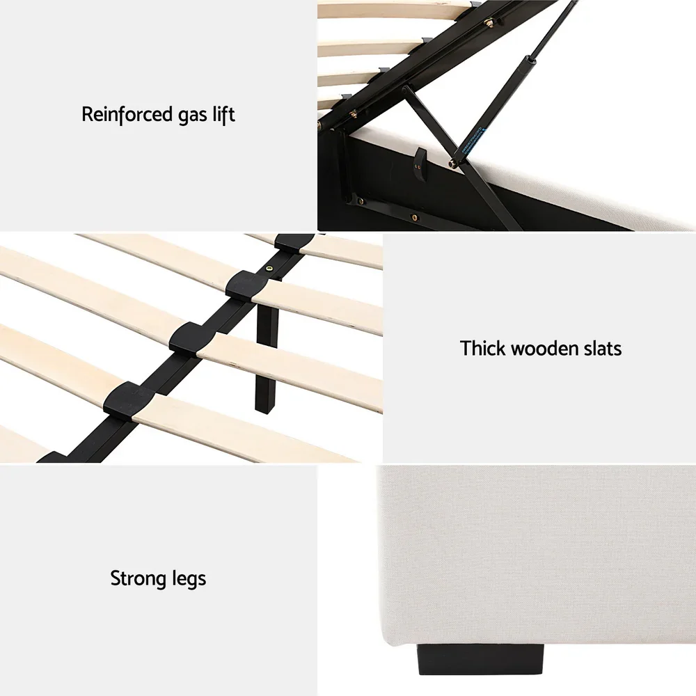 Bed Frame King Size Gas Lift Beige VILA - Image 6