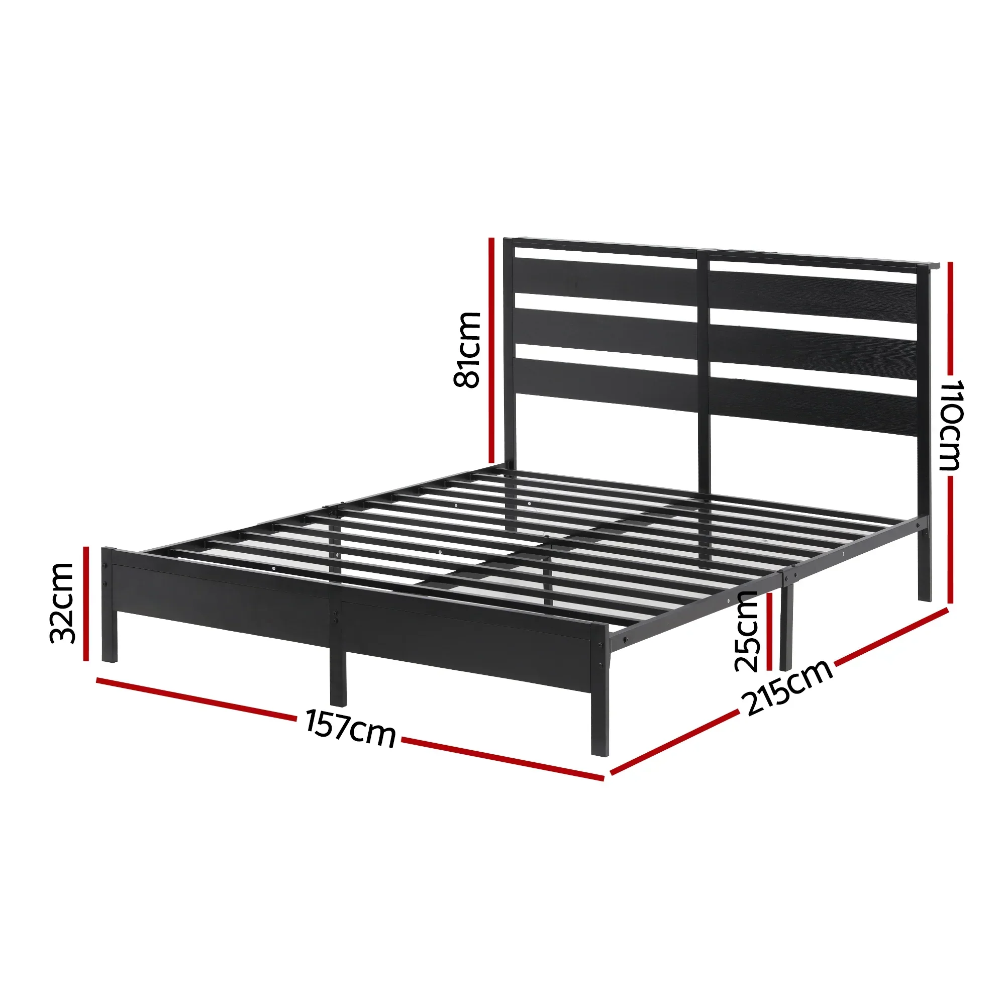 Bed Frame Queen Size LED Metal Bed Base with Charging Station - Image 6