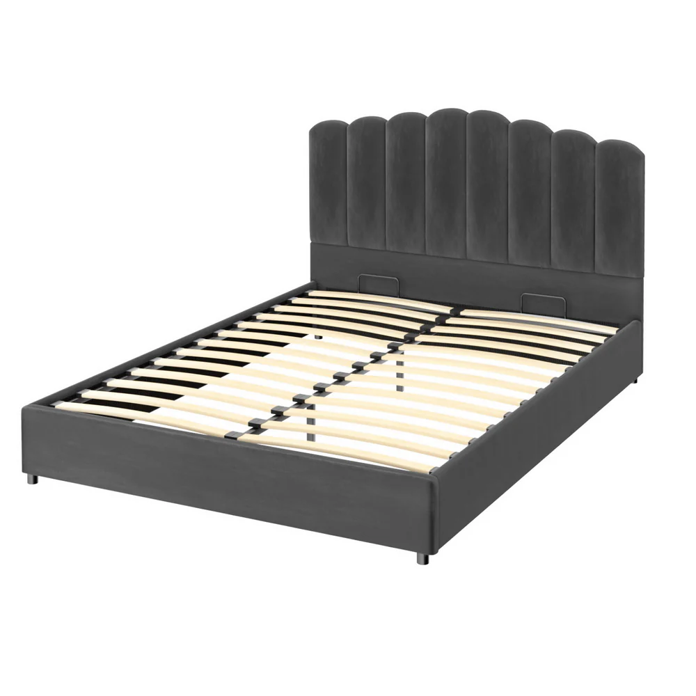 Bed Frame Queen Size Velvet Grey FION - Image 3
