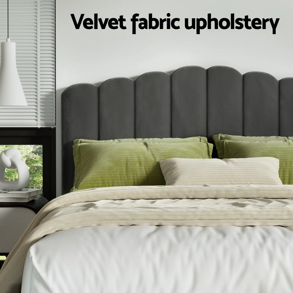 Bed Frame Queen Size Velvet Grey FION - Image 5