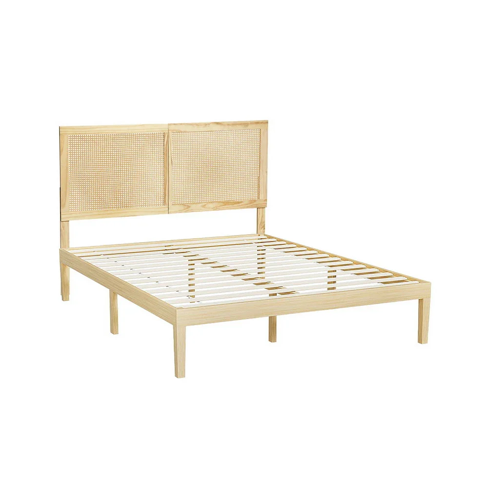 Bed Frame Queen Size with Rattan Headboard Wooden Bed Base BRUNO - Image 6