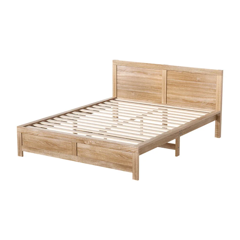 Bed Frame Queen Size Wooden Acacia Wood OATMEAL - Image 2
