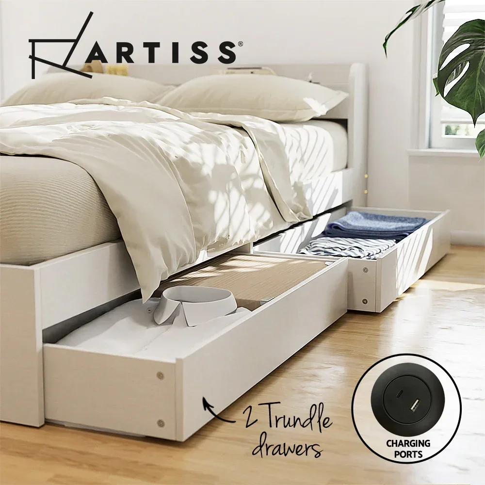 Bed Frame Single Size with Charging Ports and 2 Drawers AURA - Image 2