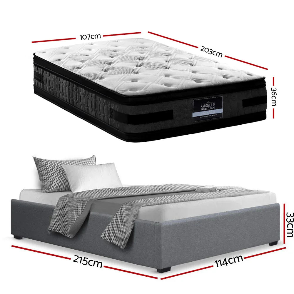 Bed Frame with 36cm  Mattress Set King Single Gas Lift Base Grey - Image 5