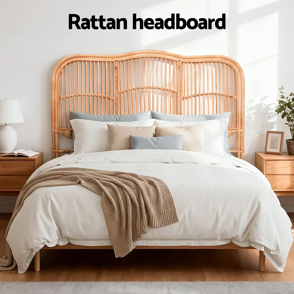 Bed Headboard Double Bedhead Rattan - NERO Pine - Image 2
