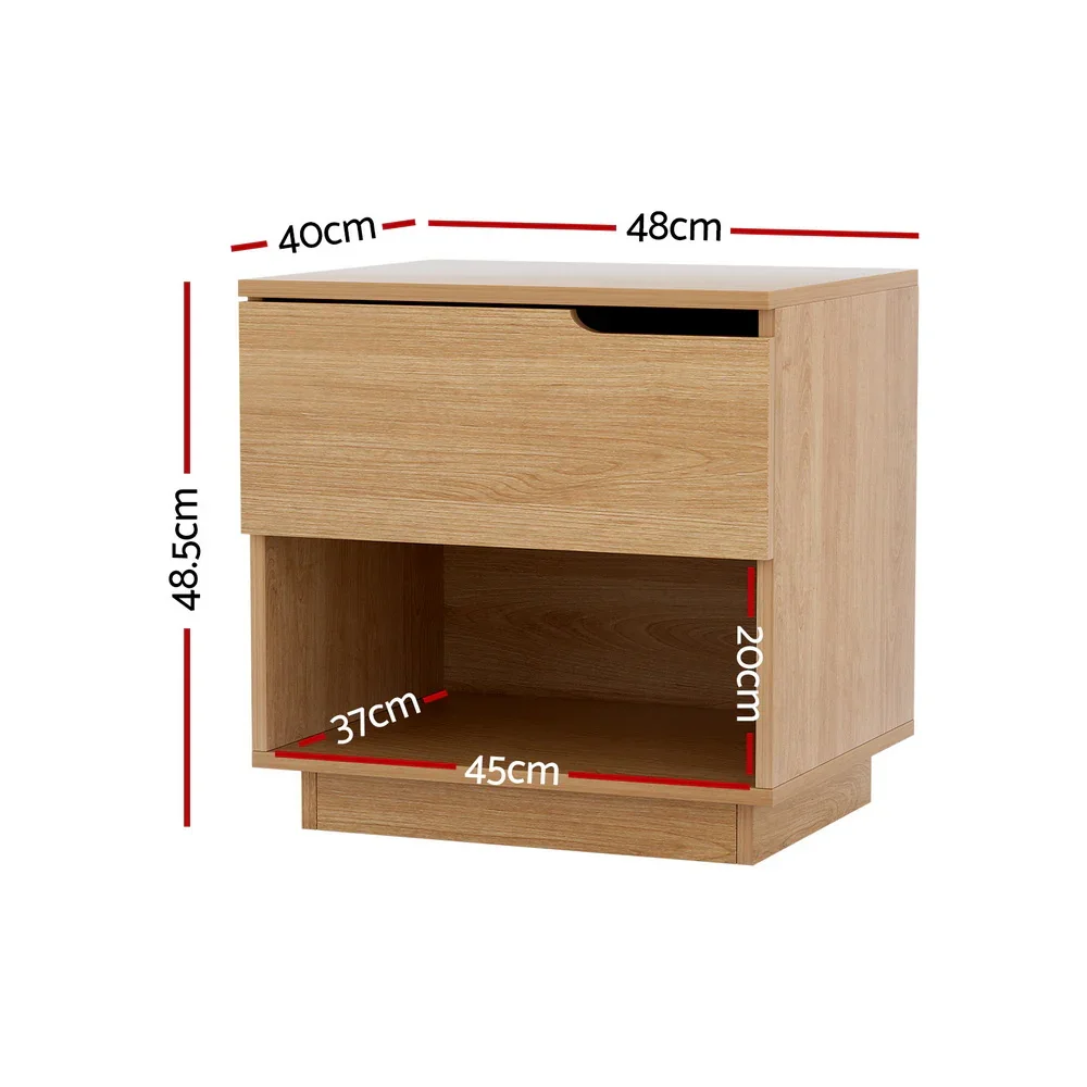 Bedside Table 1 Drawer 1 Shelf Nightstand Pine - Image 2