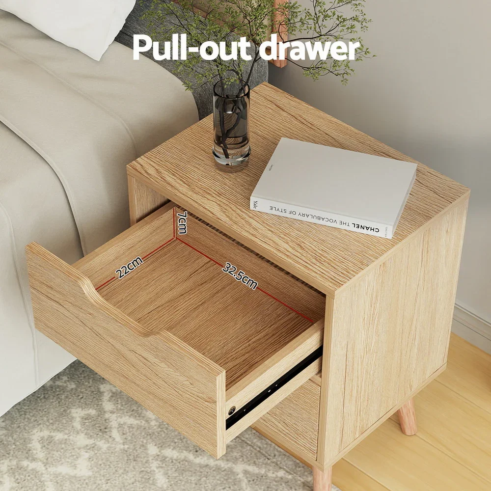 Bedside Table 2 Drawers Nightstand - BODEN Pine - Image 2
