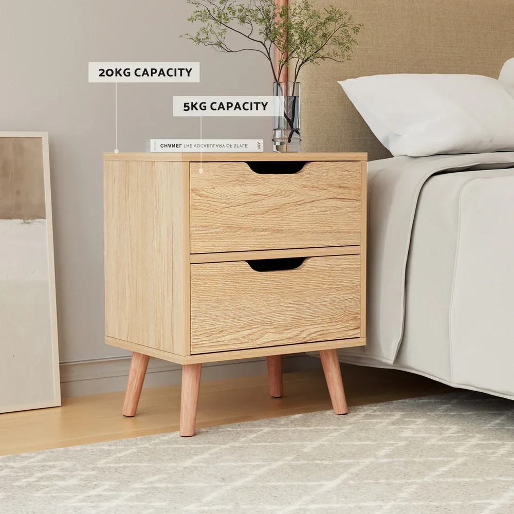 Bedside Table 2 Drawers Nightstand - BODEN Pine - Image 3