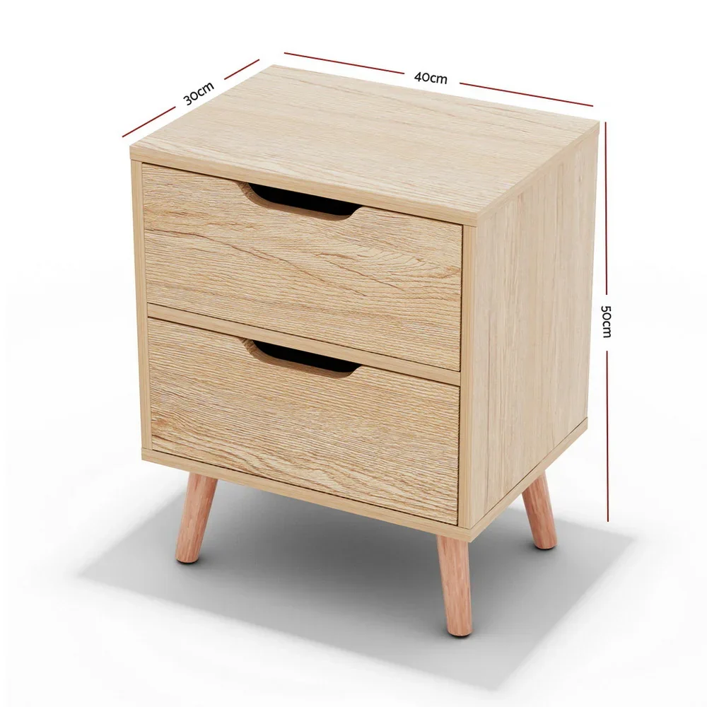 Bedside Table 2 Drawers Nightstand - BODEN Pine - Image 5