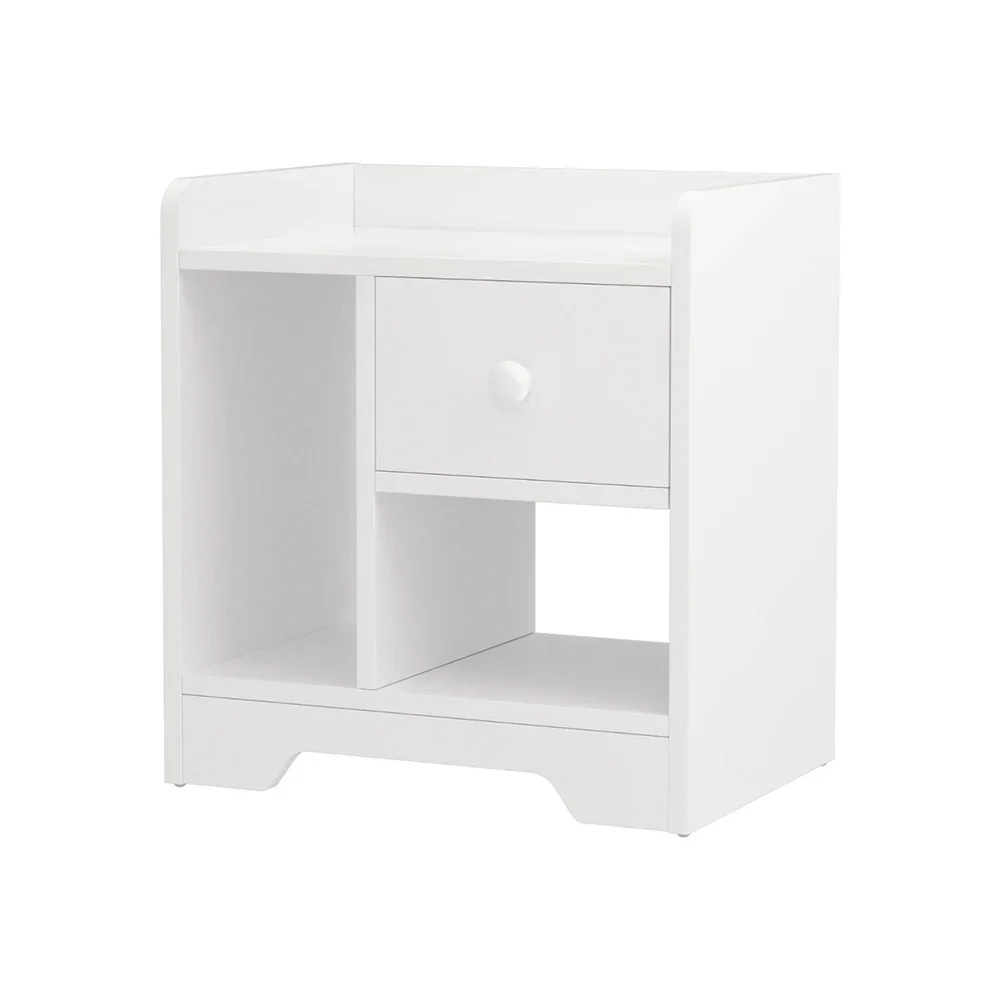 Bedside Table Drawer Nightstand Side End Table Storage Open Shelf White - Image 2