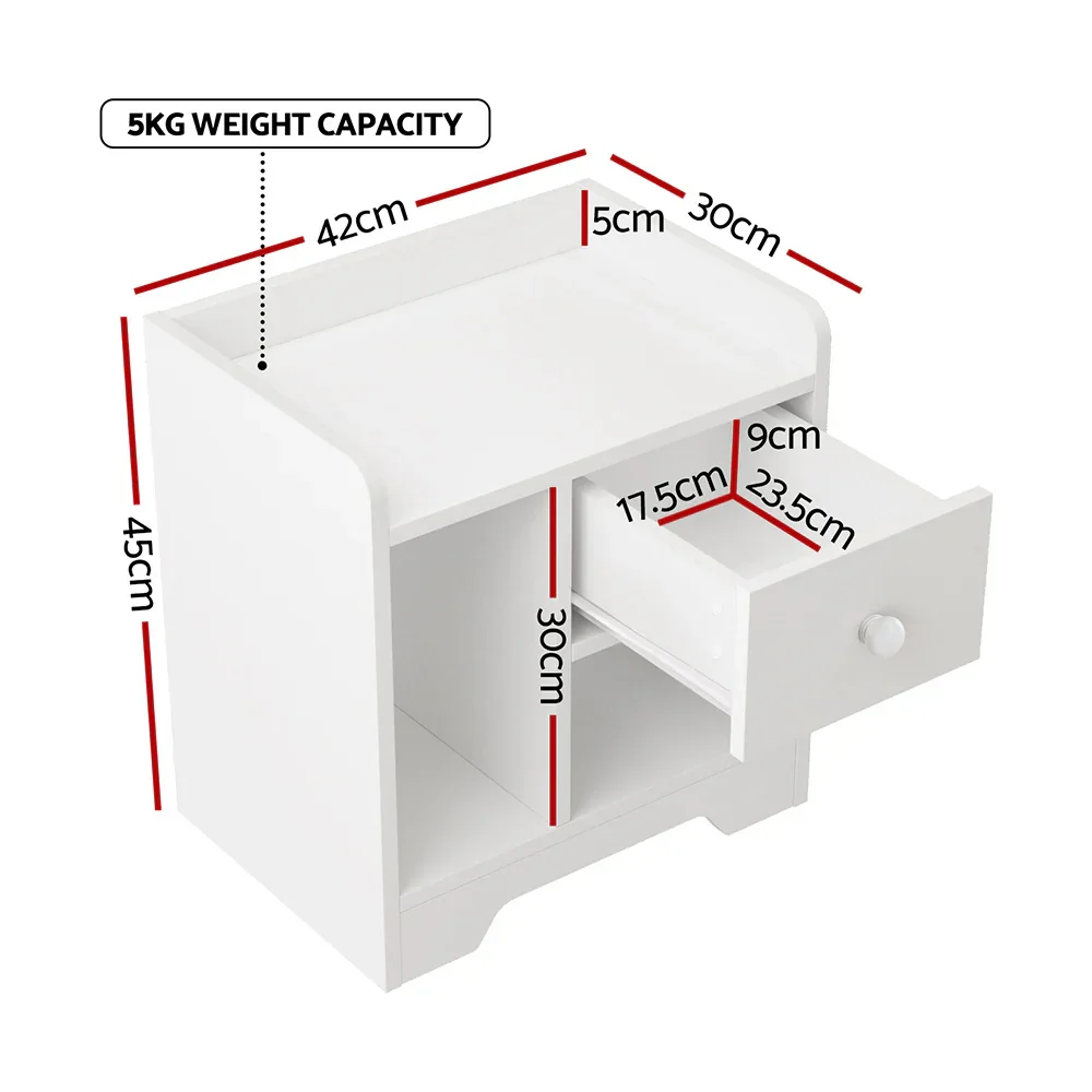 Bedside Table Drawer Nightstand Side End Table Storage Open Shelf White - Image 3