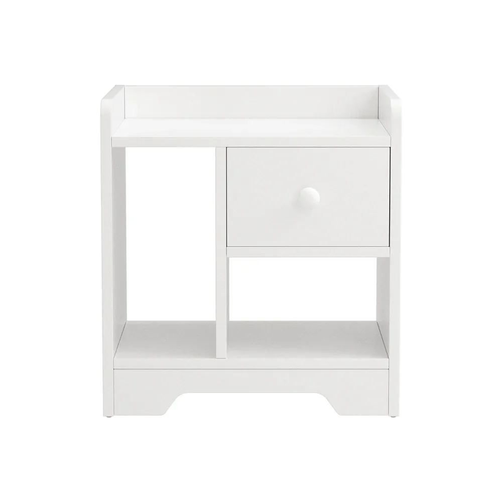 Bedside Table Drawer Nightstand Side End Table Storage Open Shelf White - Image 4