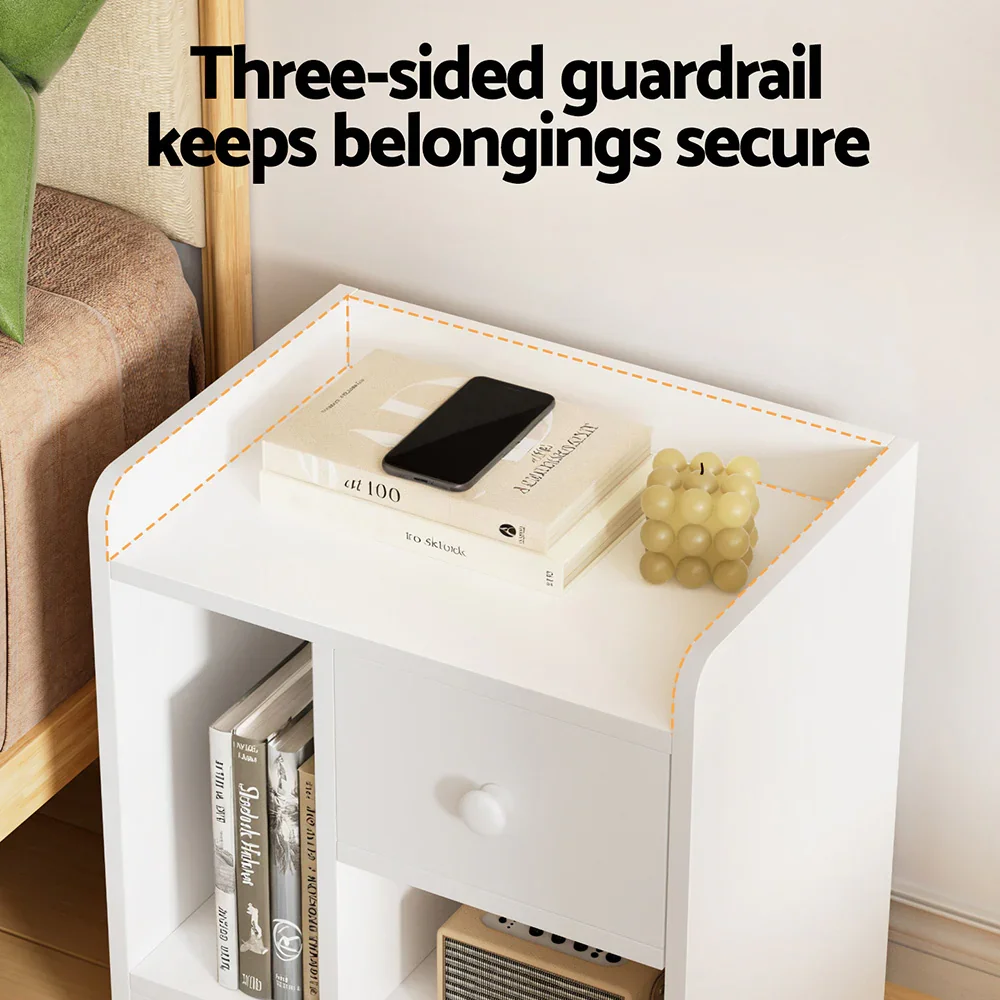 Bedside Table Drawer Nightstand Side End Table Storage Open Shelf White - Image 6