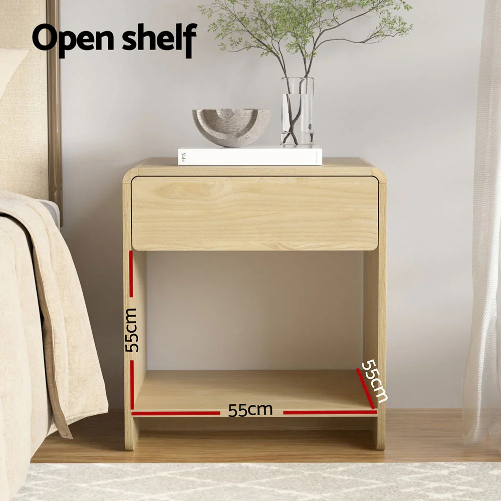 Bedside Table Drawer Open Shelf Pine - Image 4