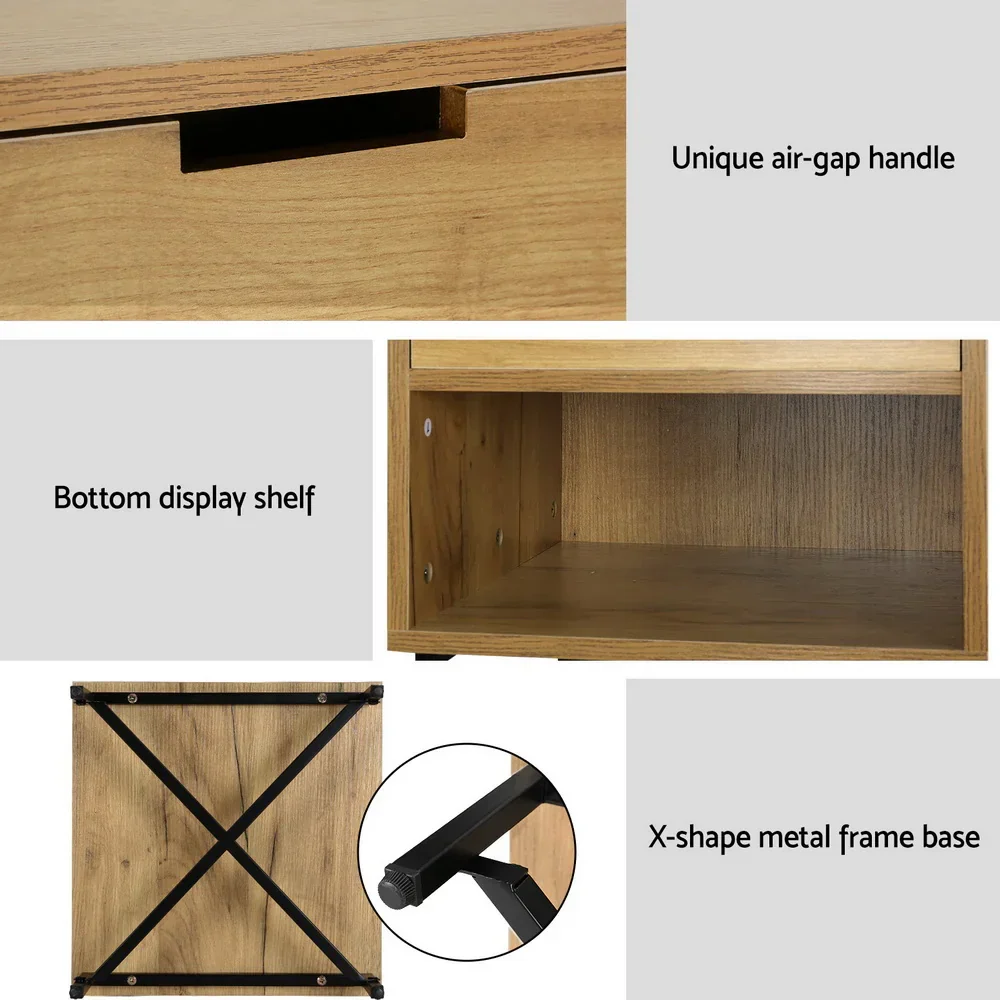 Bedside Table Drawers Side Table Shelf Storage Nightstand Rust Oak KRAVU - Image 7