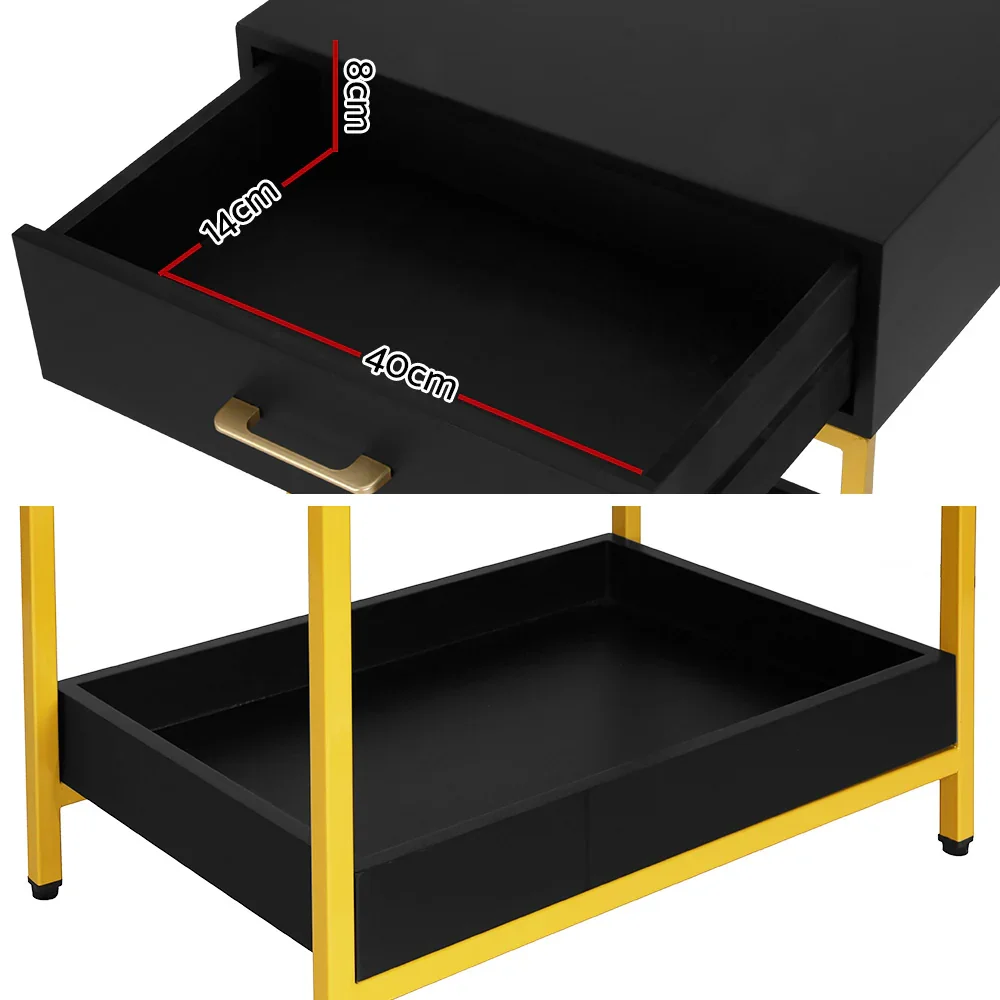 Bedside Table Drawers Side Table Shelf Storage Nightstand Black MASON - Image 3