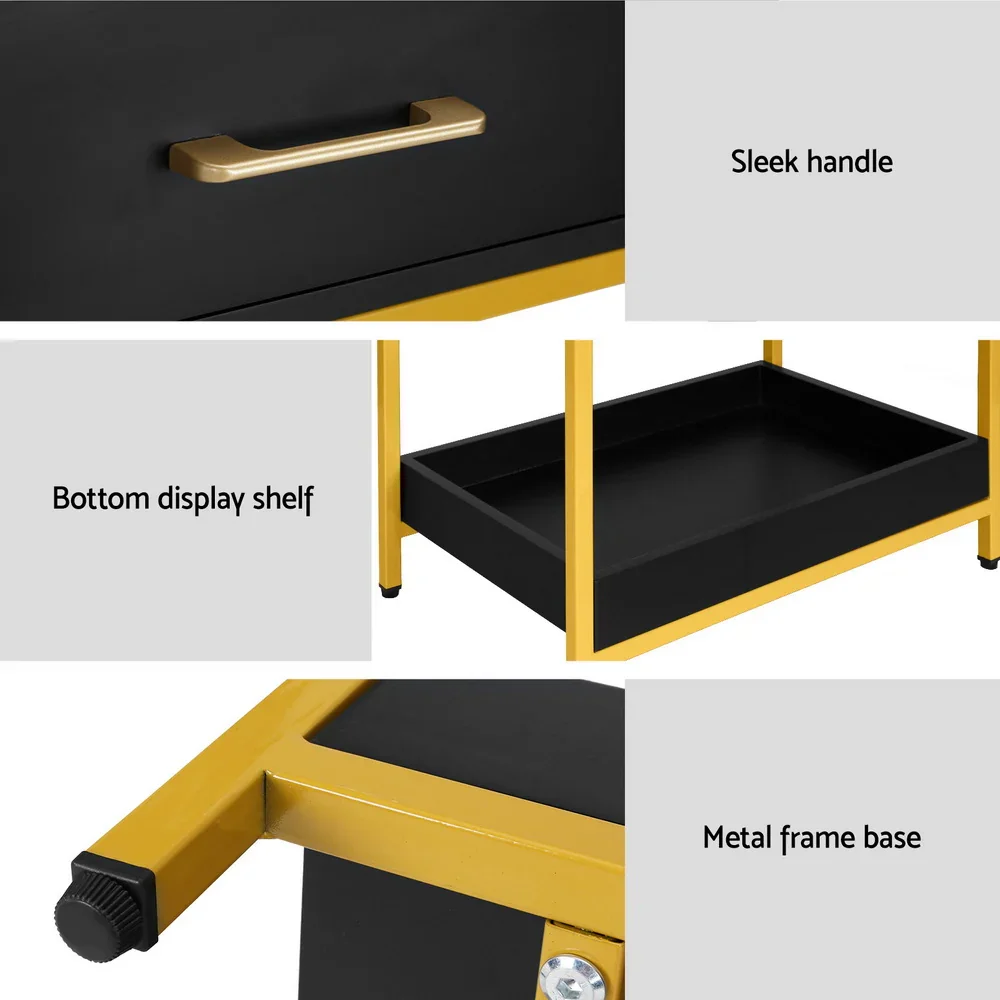 Bedside Table Drawers Side Table Shelf Storage Nightstand Black MASON - Image 7