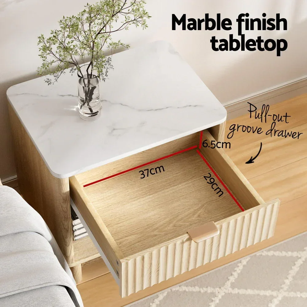 Bedside Table Nightstand 1 Drawer Shelves Pine - Image 4