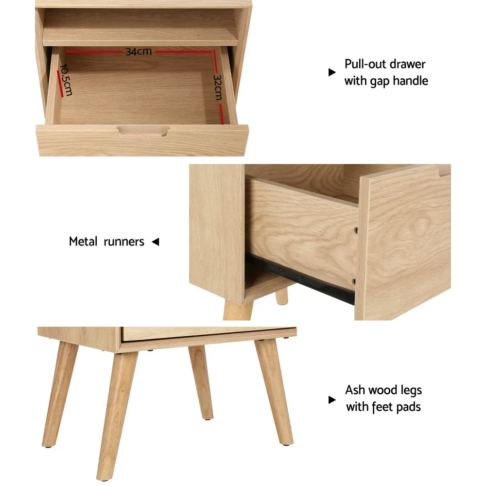 Bedside Table Drawers Side Table Shelf Storage Cabinet Nightstand GORR - Image 6
