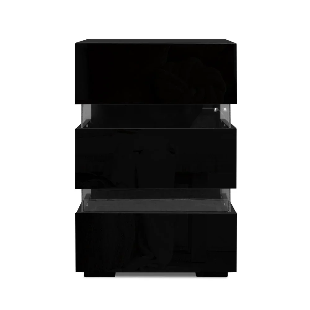 Bedside Table LED 3 Drawers - LUMI Black - Image 3