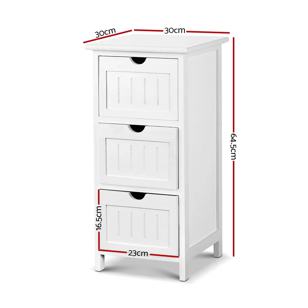 Bedside Table Bathroom Storage Cabinet 3 Drawers White - Image 2