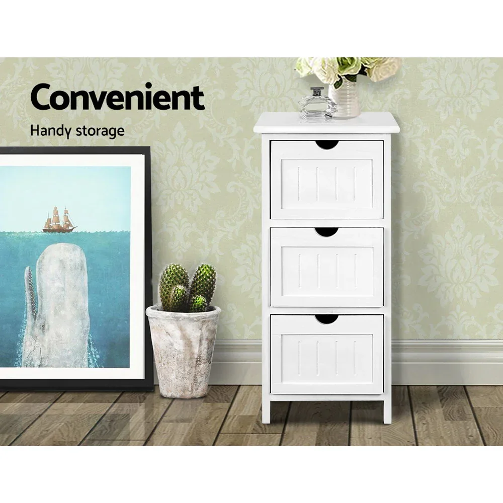 Bedside Table Bathroom Storage Cabinet 3 Drawers White - Image 3