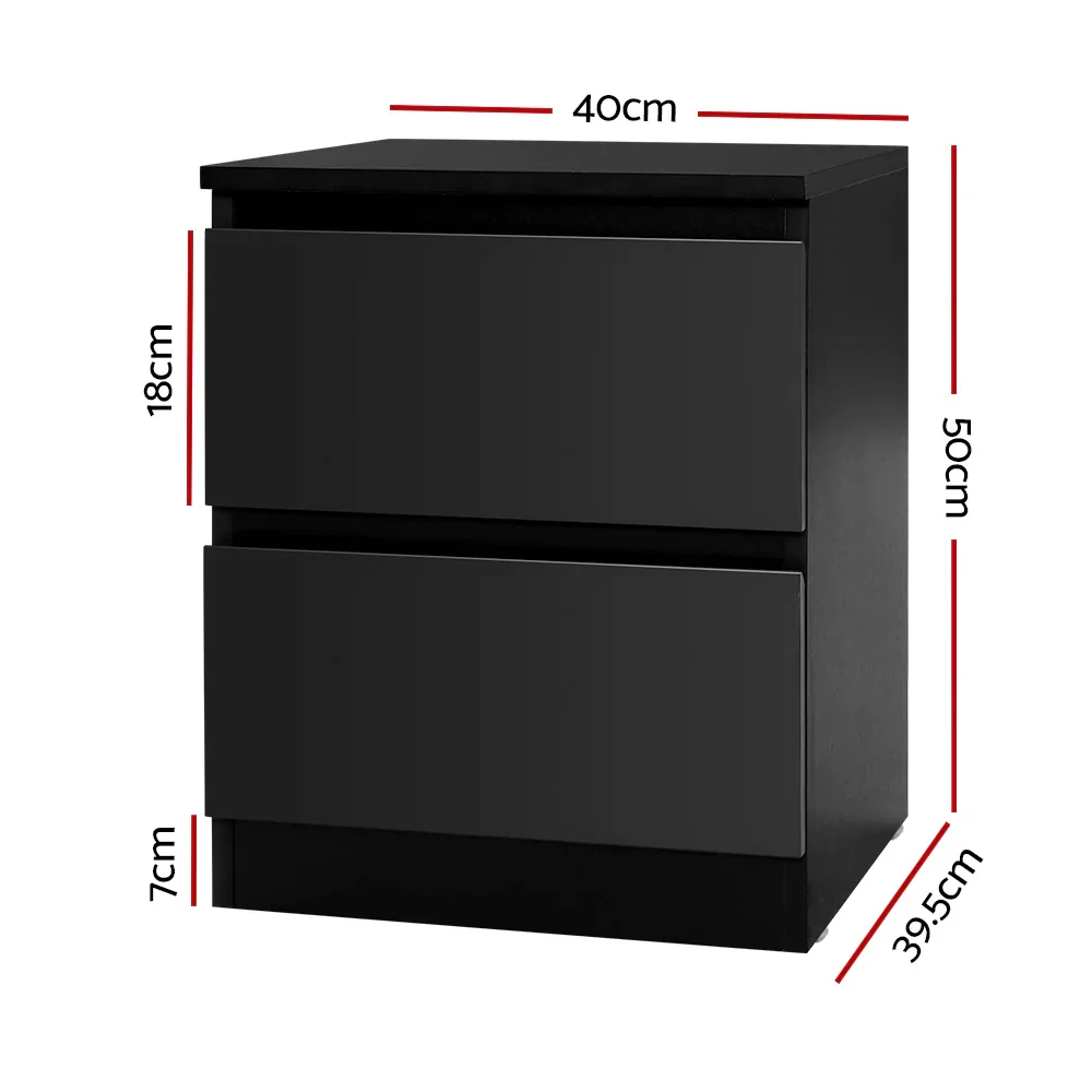 Bedside Table 2 Drawers - PEPE Black - Image 2
