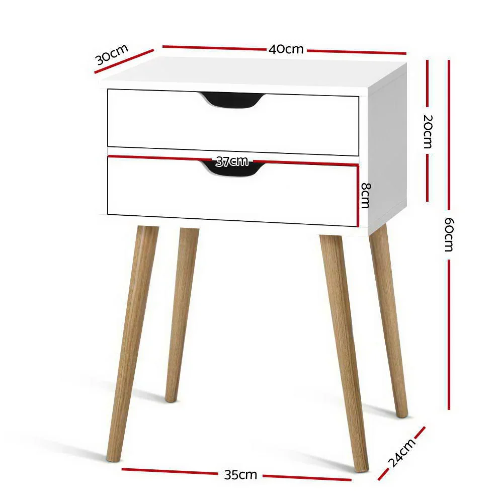 Bedside Table 2 Drawers - BODIE White - Image 2