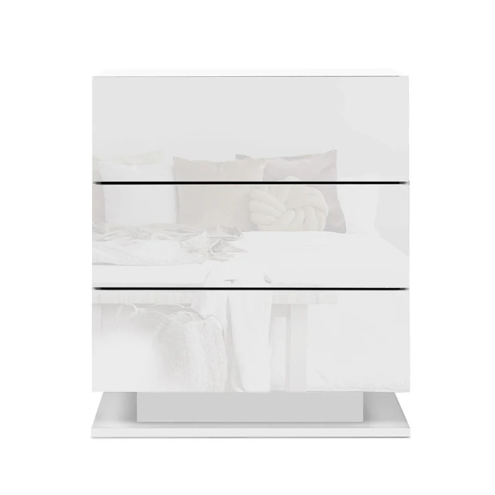 Bedside Table LED 3 Drawers - MORI White - Image 3