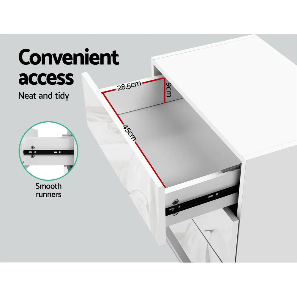Bedside Table LED 3 Drawers - MORI White - Image 6