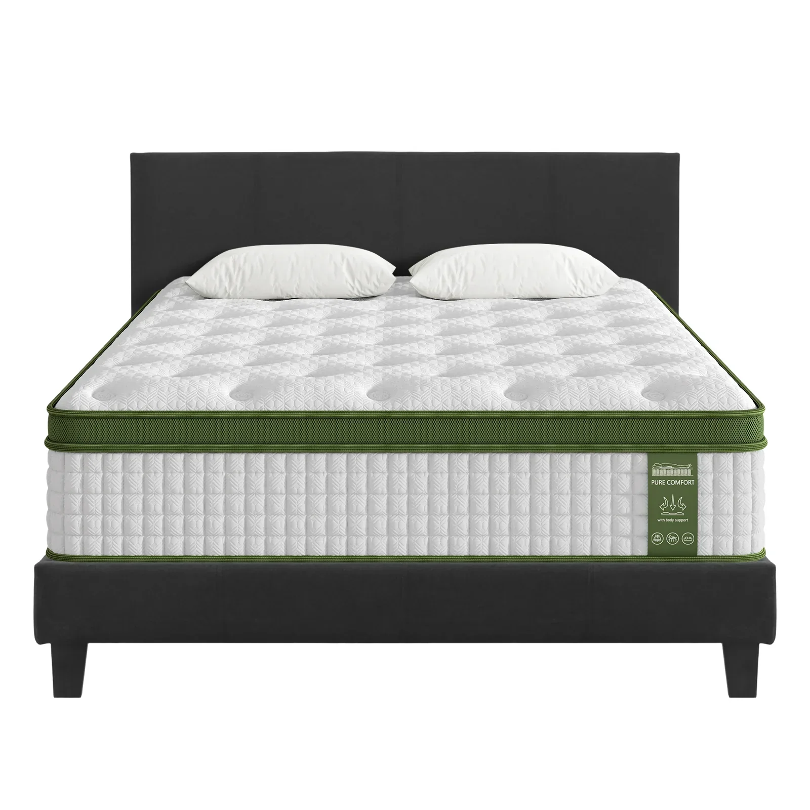 Double Bed Frame Mattress Set Platform Upholstered Hybrid Pocket Coil