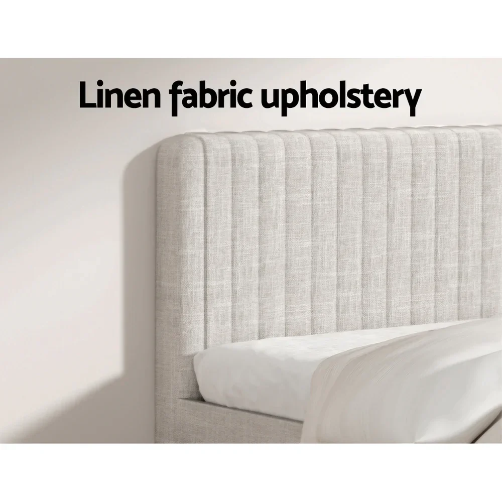 Queen Bed Frame with Mattress Set Platform Base Pocket Coil Linen Upholstered - Image 3