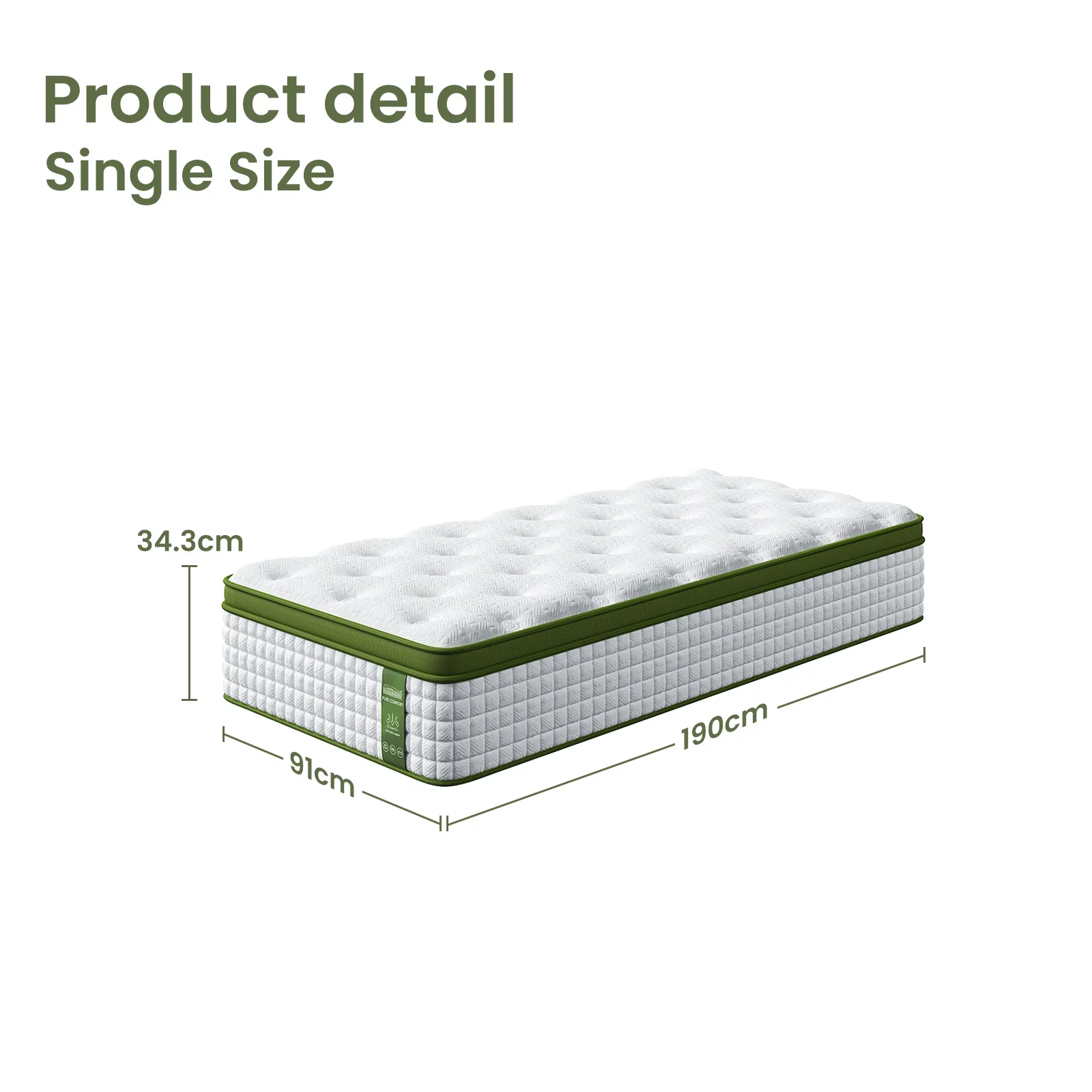 Single Bed Frame Mattress Bundle Platform Headboard Medium Firm Hybrid White - Image 9