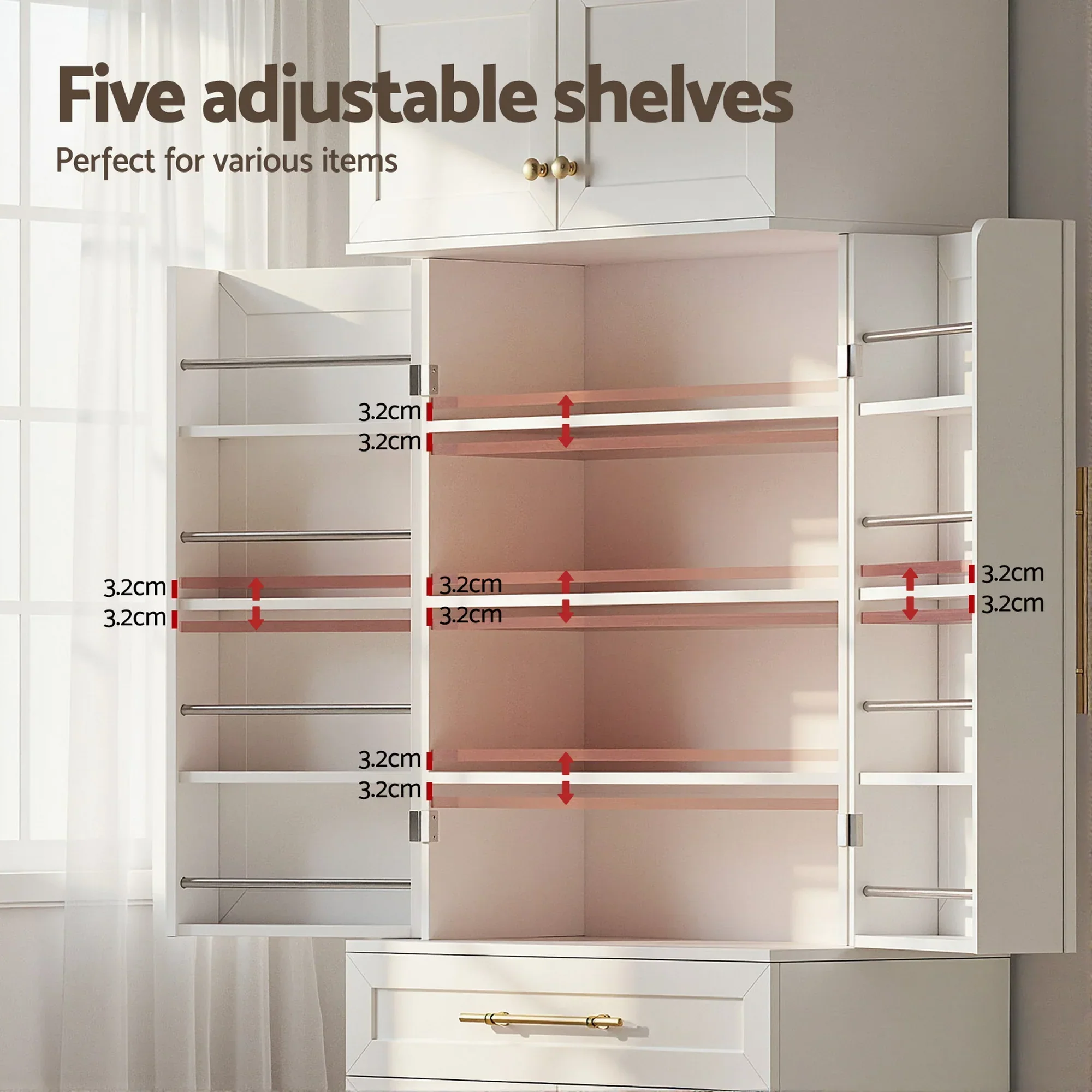 Buffet Sideboard Cabinet Pantry Kitchen Storage Cupboard Drawers Doors - Image 6