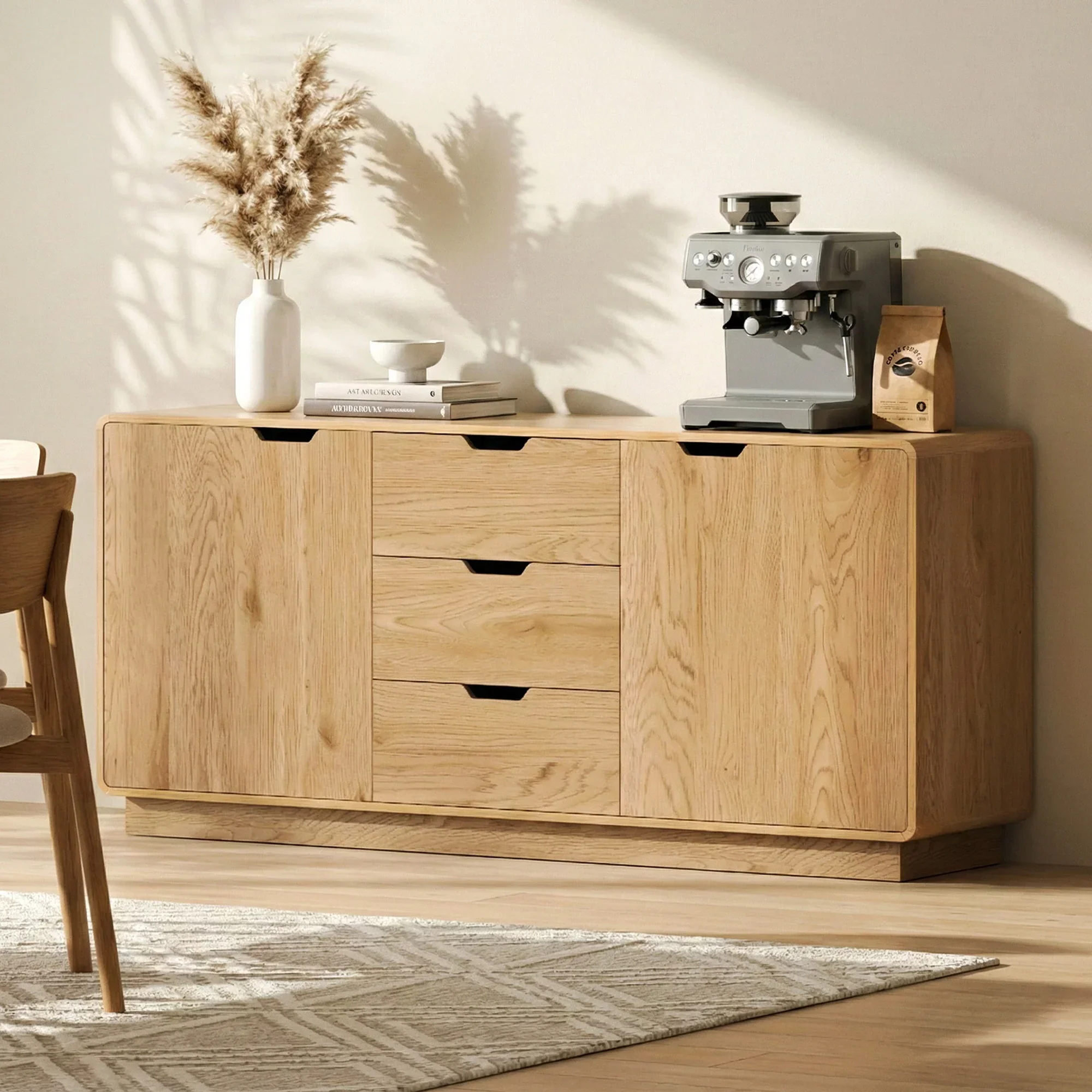 Buffet Sideboard Cabinet Storage Kitchen Cupboard Drawers Round Edge Oak - Image 11