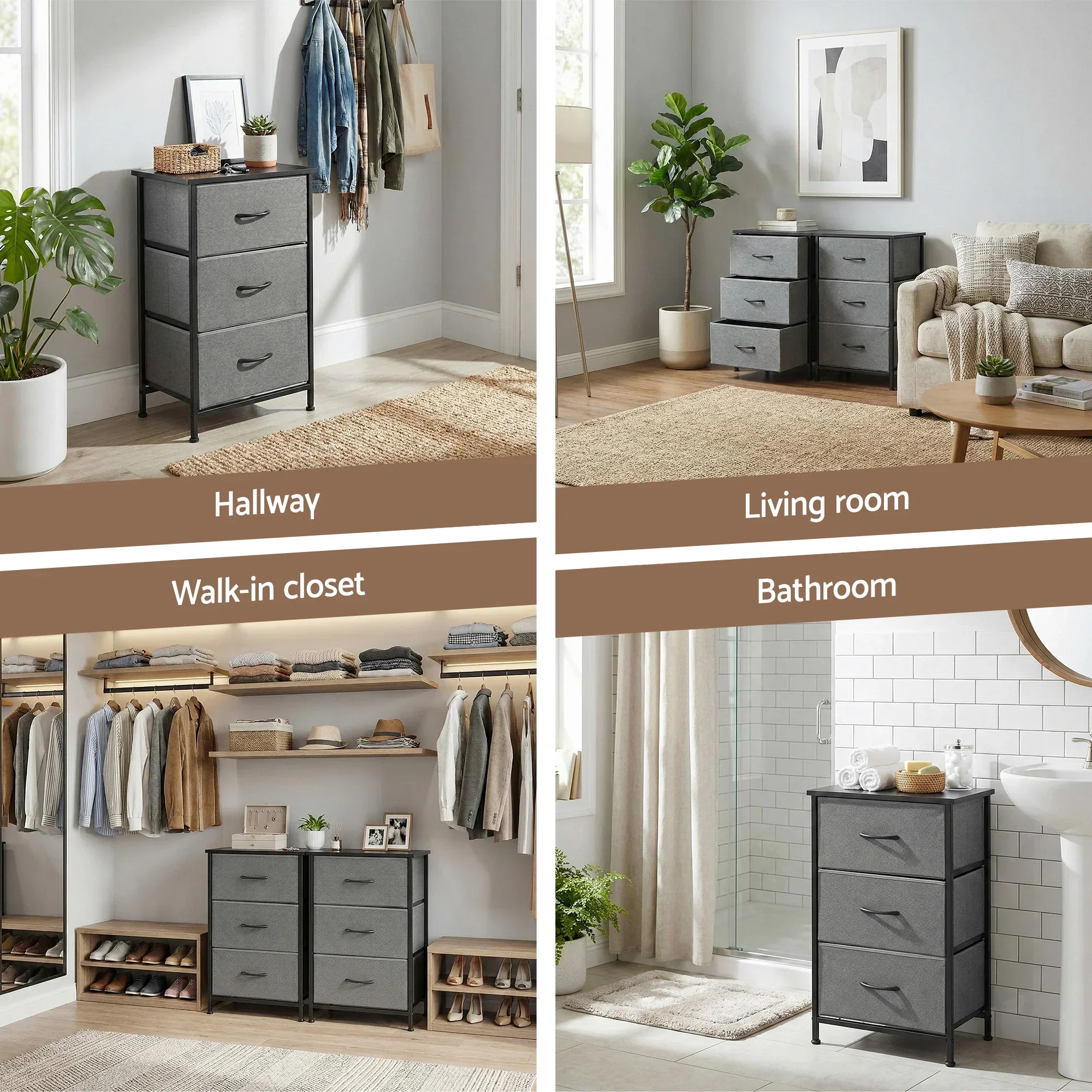 Chest of 3 Drawers Storage Dresser Tallboy Grey - Image 4