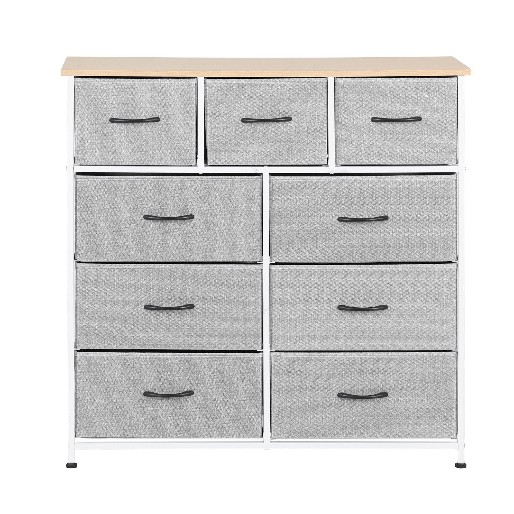 Chest of 9 Drawers Storage Dresser Tallboy Light Grey - Image 4