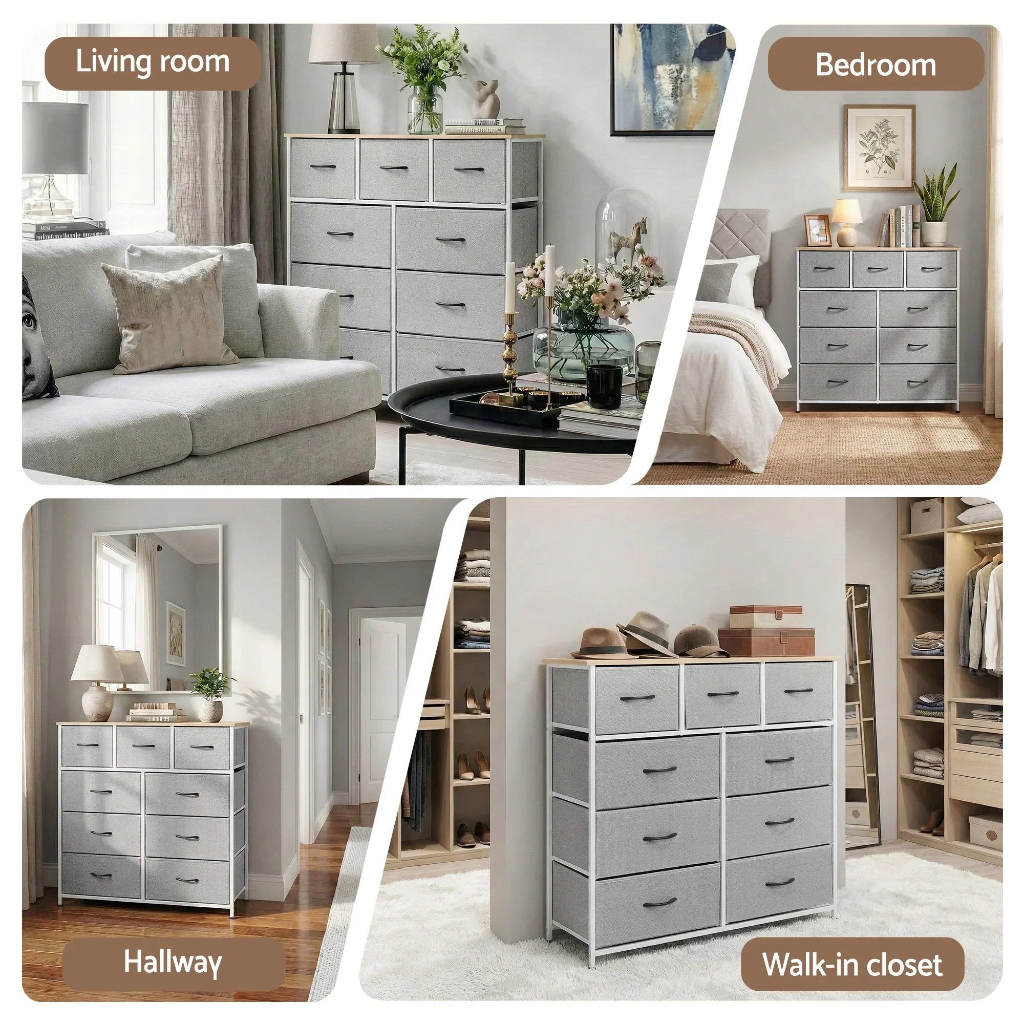 Chest of 9 Drawers Storage Dresser Tallboy Light Grey - Image 7