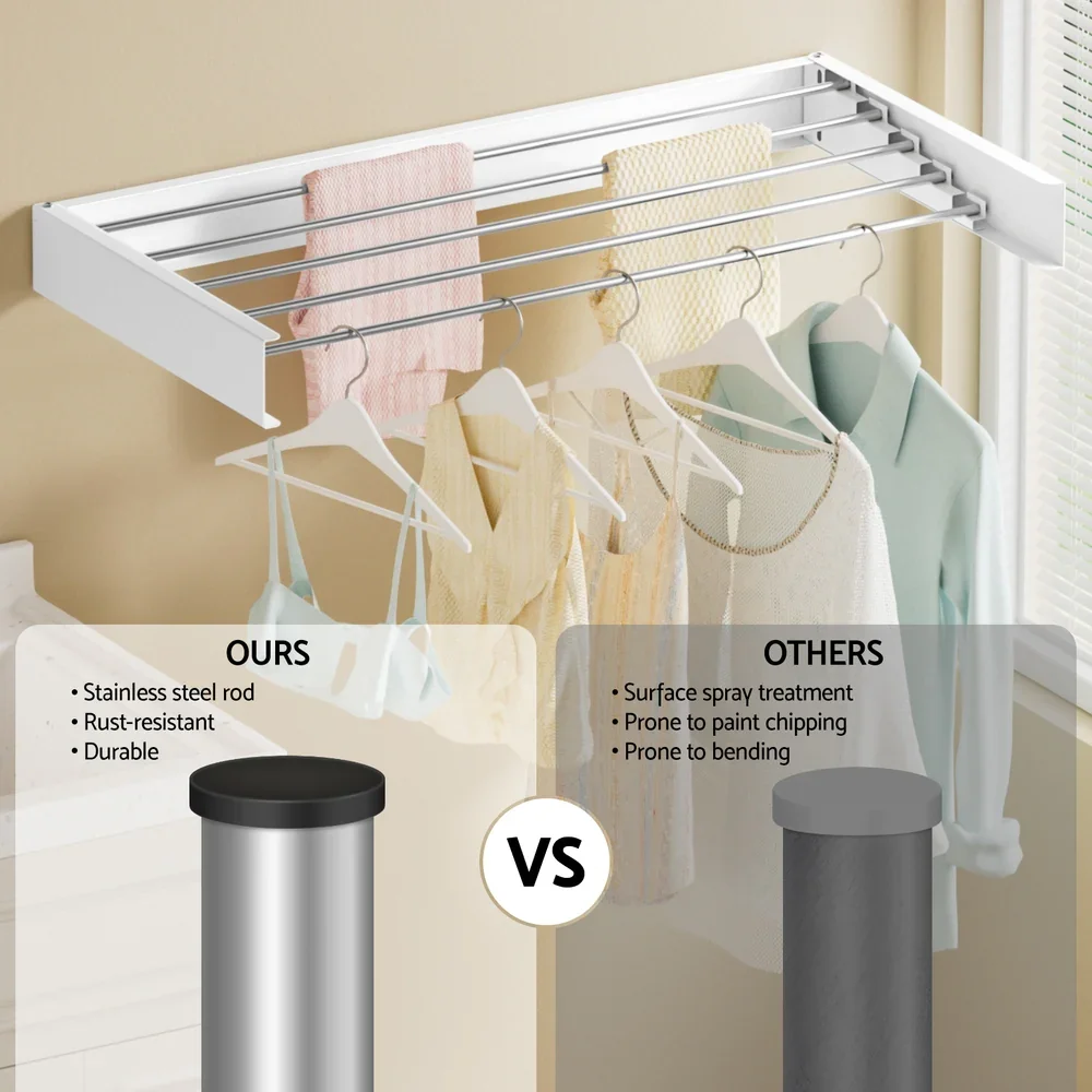 Clothes Rack Wall Mounted Airer Foldable White - Image 3