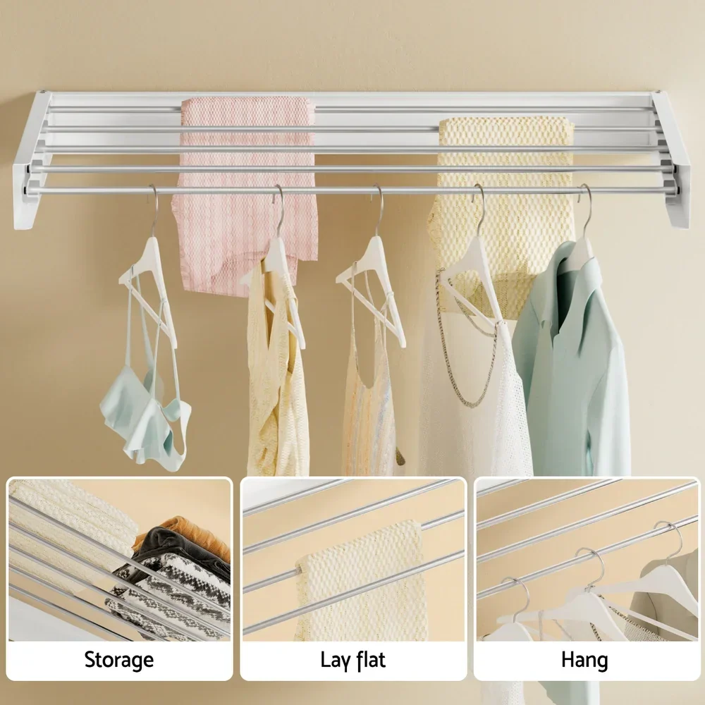 Clothes Rack Wall Mounted Airer Foldable White - Image 4