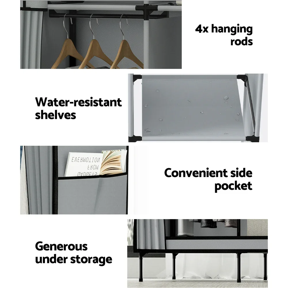 Large Portable Clothes Closet Wardrobe with Shelf Grey - Image 7