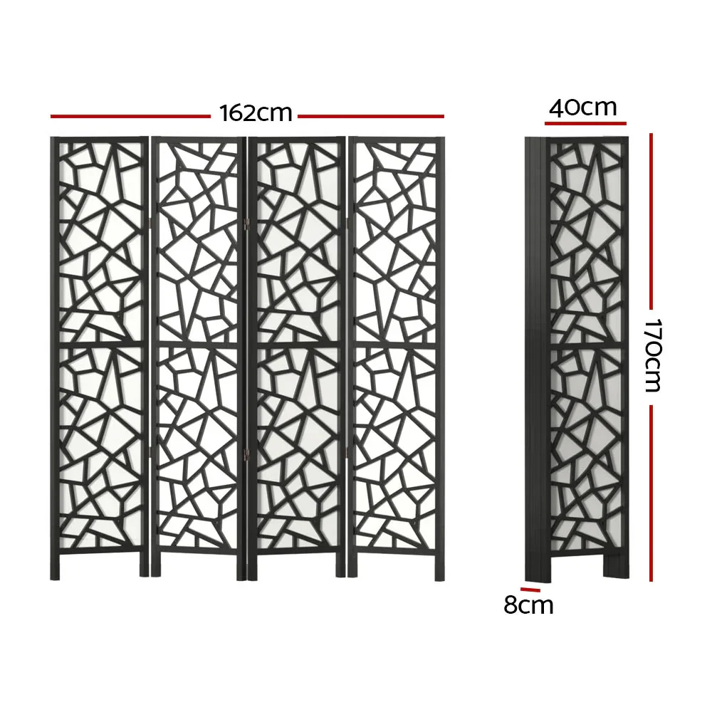 4 Panel Room Divider Screen 162x170cm Clover Black - Image 2